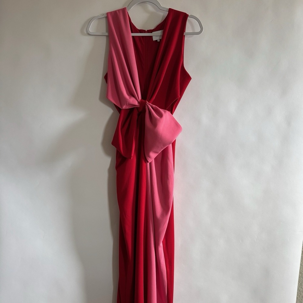 One 33 Social Color Block Bow Front Gown Side Cutouts Pink Red 8 Event Dress - Picture 3 of 16